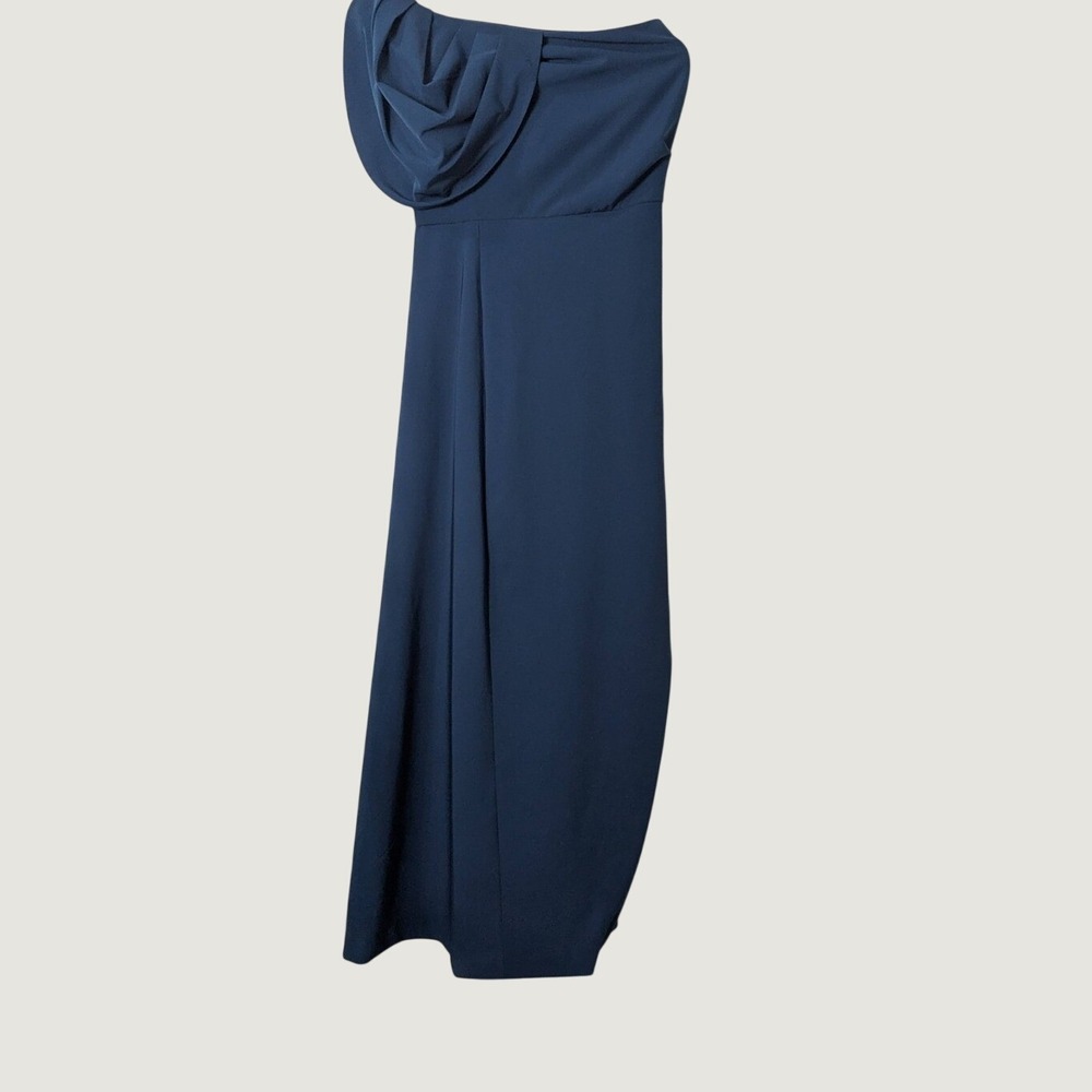 Kay Unger New York Slate Blue One Shoulder Draped Column Gown Size 4
